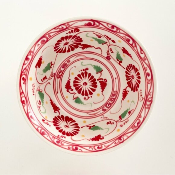 Vintage Handmade Pottery Ceramic Bowls Bat Trang Vietnam Red Floral Noodles Soup - Picture 4 of 5